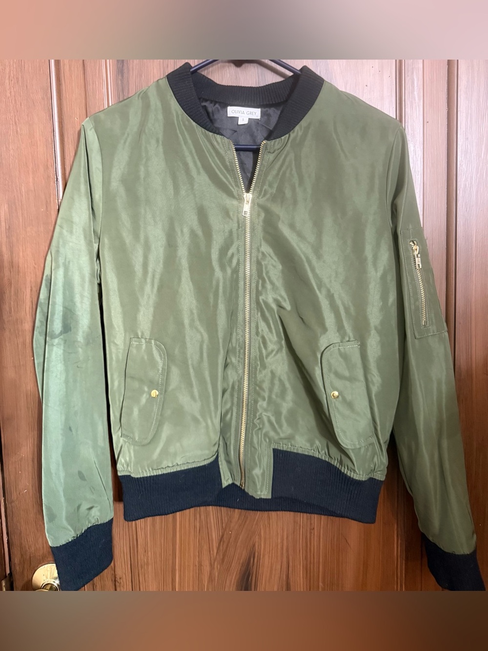 Olivia Grey Women's Olive Green Bomber Jacket Size Small